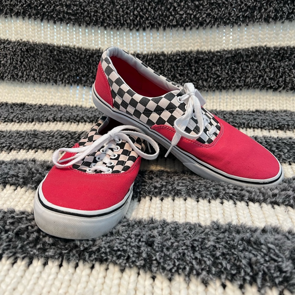 Vans Pink and Black Checkered Sneakers